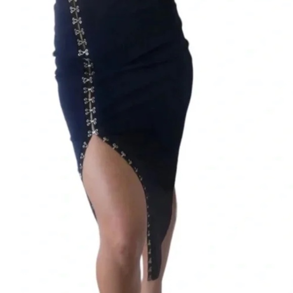 BEC + BRIDGE Navy Mesh Pencil Skirt With Slit | 2 - Picture 7 of 11